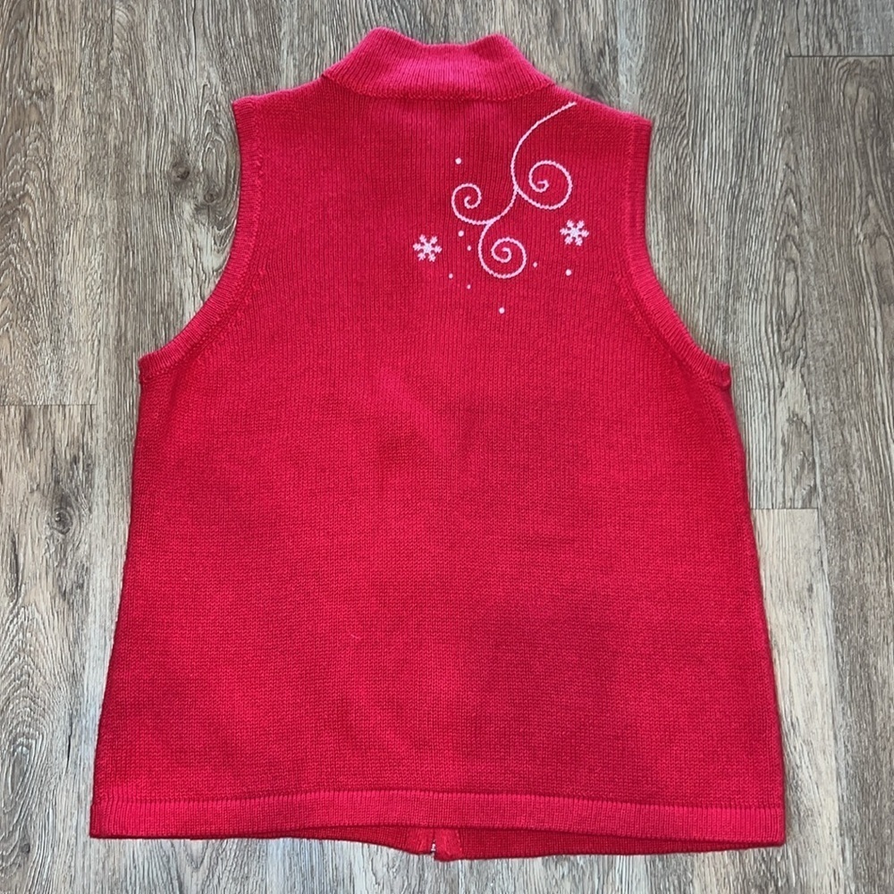 Holiday Christopher & Banks Red Zip Up Snowman / Winter Vest Size Large - Picture 7 of 8